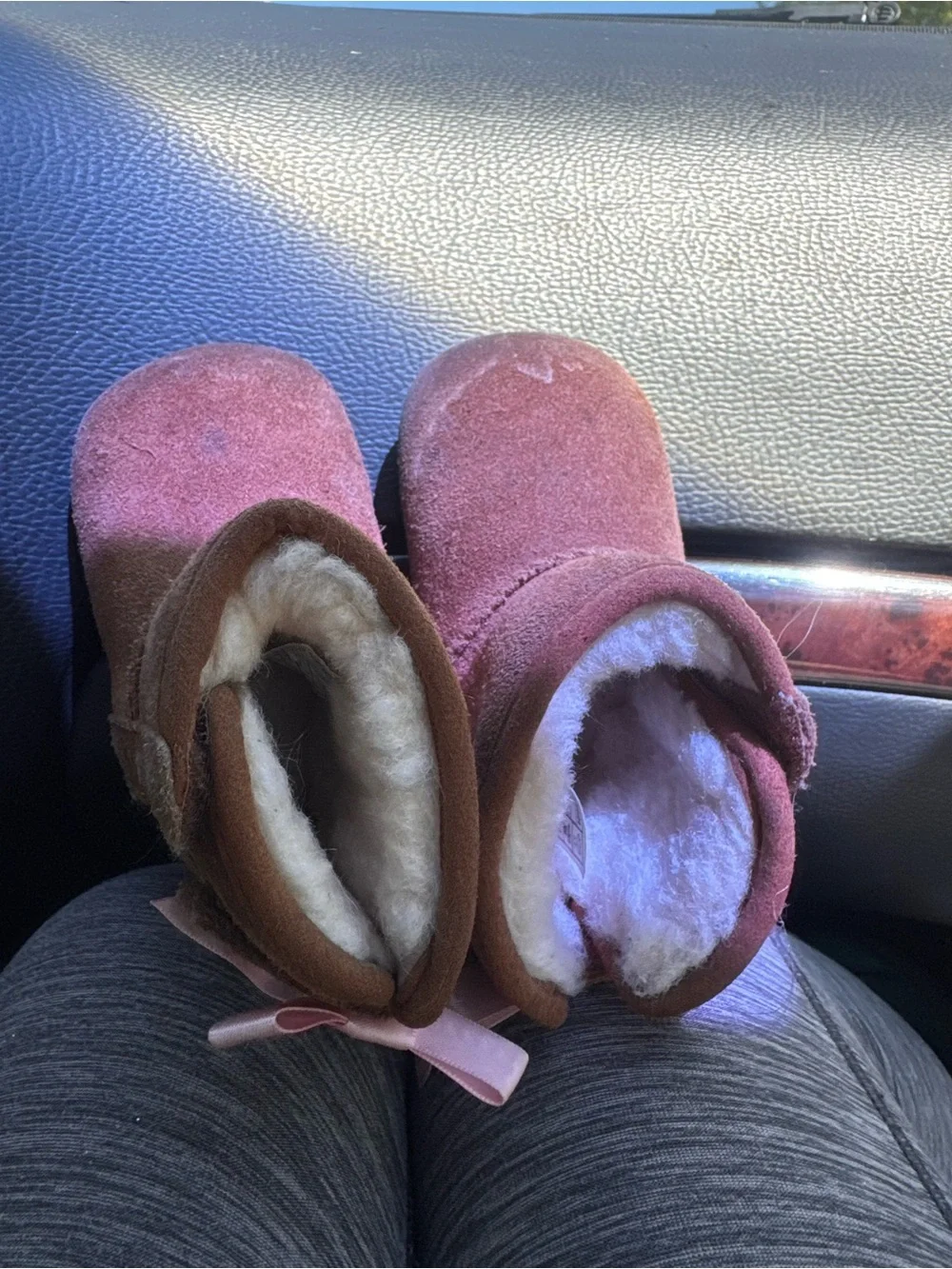 UGG baby size 2/3 infant  Chestnut Boots with Pink Ribbon